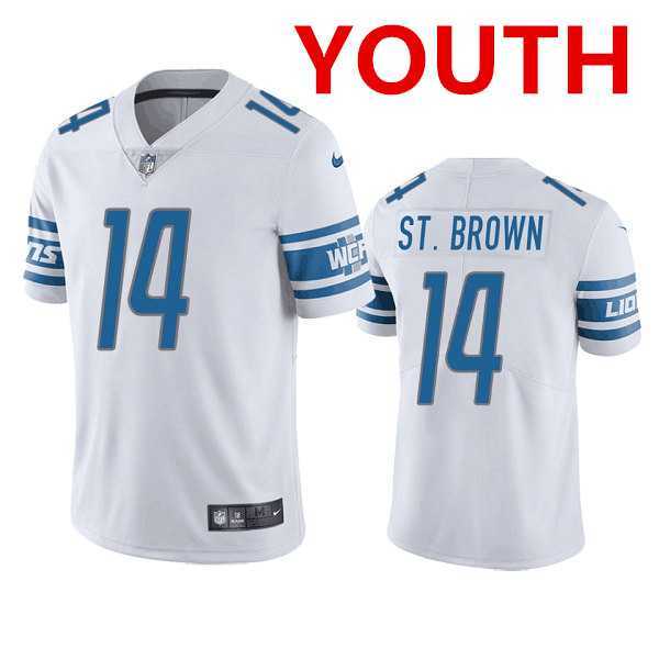 Youth Detroit Lions #14 mon-Ra St. Brown White Vapor Untouchable Limited Stitched Jersey Dzhi->youth nfl jersey->Youth Jersey